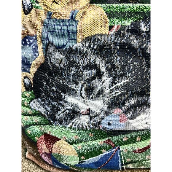 Holiday Sleepy Cat Kitty Teddy Nutcraker Christmas Grn Tweed Bkg Anne Mortimer - Picture 2 of 9